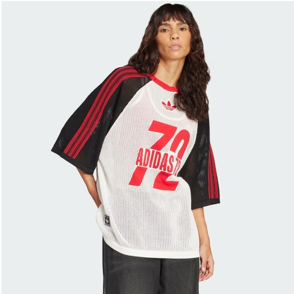 adidas Originals Soccer Summer Mesh Knit Jersey Women Small White Black Red NEW